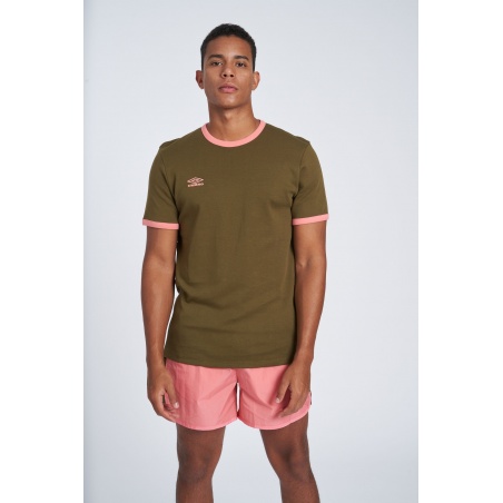 RINGER TEE DARK OLIVE / PEACH BLOSSOM