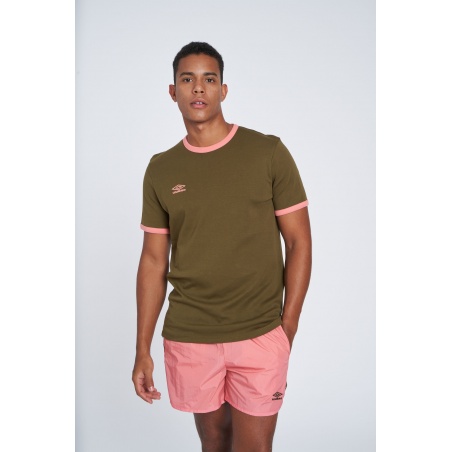 RINGER TEE DARK OLIVE / PEACH BLOSSOM