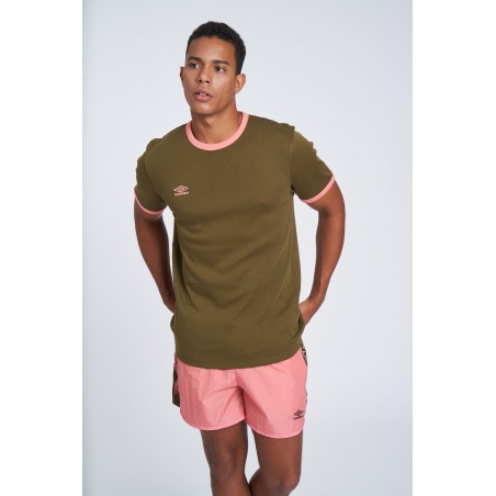 RINGER TEE DARK OLIVE / PEACH BLOSSOM