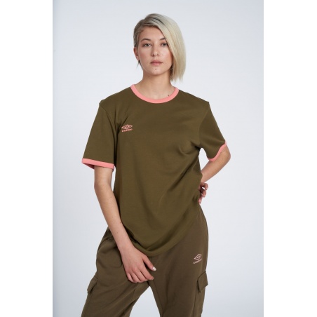 RINGER TEE DARK OLIVE / PEACH BLOSSOM