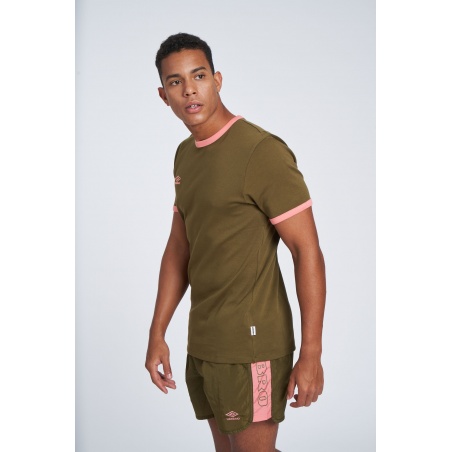 RINGER TEE DARK OLIVE / PEACH BLOSSOM