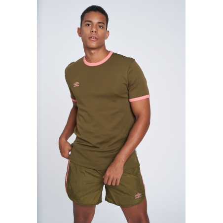 RINGER TEE DARK OLIVE / PEACH BLOSSOM