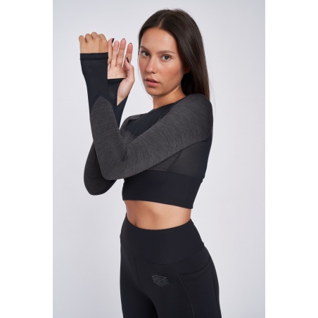 Camiseta Umbro Pro Training Cropped LS Top - Womens - Black